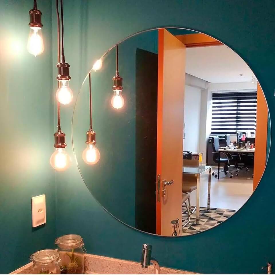 Espelho Redondo Decorativo 40cm Vidro Lapidado Com Fita Dupla Face Para Quarto Sala Banheiro