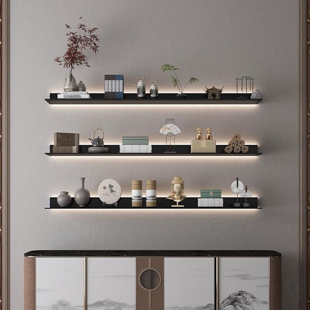 Mensole da parete illuminate a LED, 120 cm, in lega di alluminio, con illuminazione a LED, per arredare la casa, soluzioni moderne per riporre oggetti, eleganti mensole da appendere