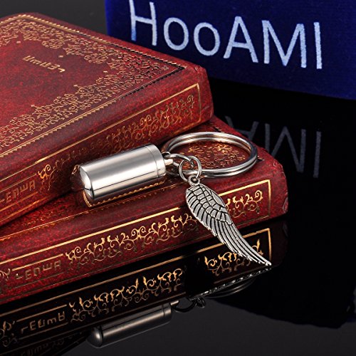 image for HooAMI Angel Wing Charm & Cylinder Memorial Urn Necklace Stainless Ste