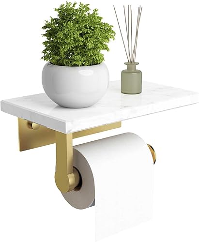 Soporte de papel higiénico de mármol con estante, soporte de papel higiénico de acero inoxidable con tornillo de acero inoxidable montado en la