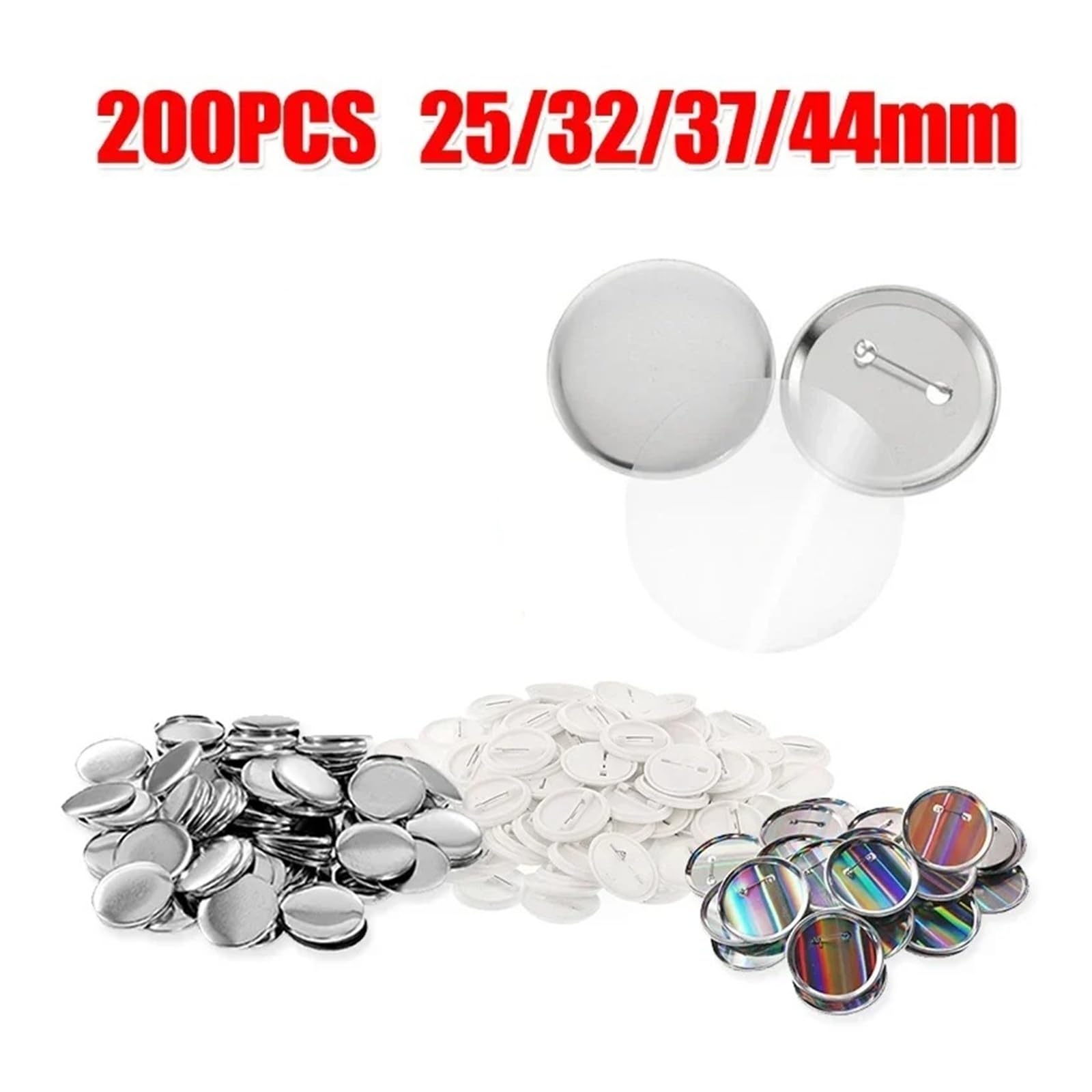 200 szt. przypinek do przypinek DIY, części do produkcji przypinek metalowych, 25/32/37/44 mm, materiały do maszyny do produkcji przypinek Produkcja DIY(37mm,200pcs metal base)