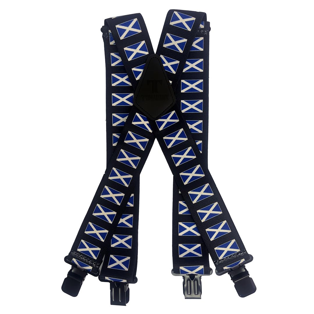Tomahawk Tools Unisex Scottish Flag St Andrews Cross Tomahawk Heavy Duty Braces, Adjustable, Suspenders, Strong Clasp (Scottish Flag St Andrews Cross)