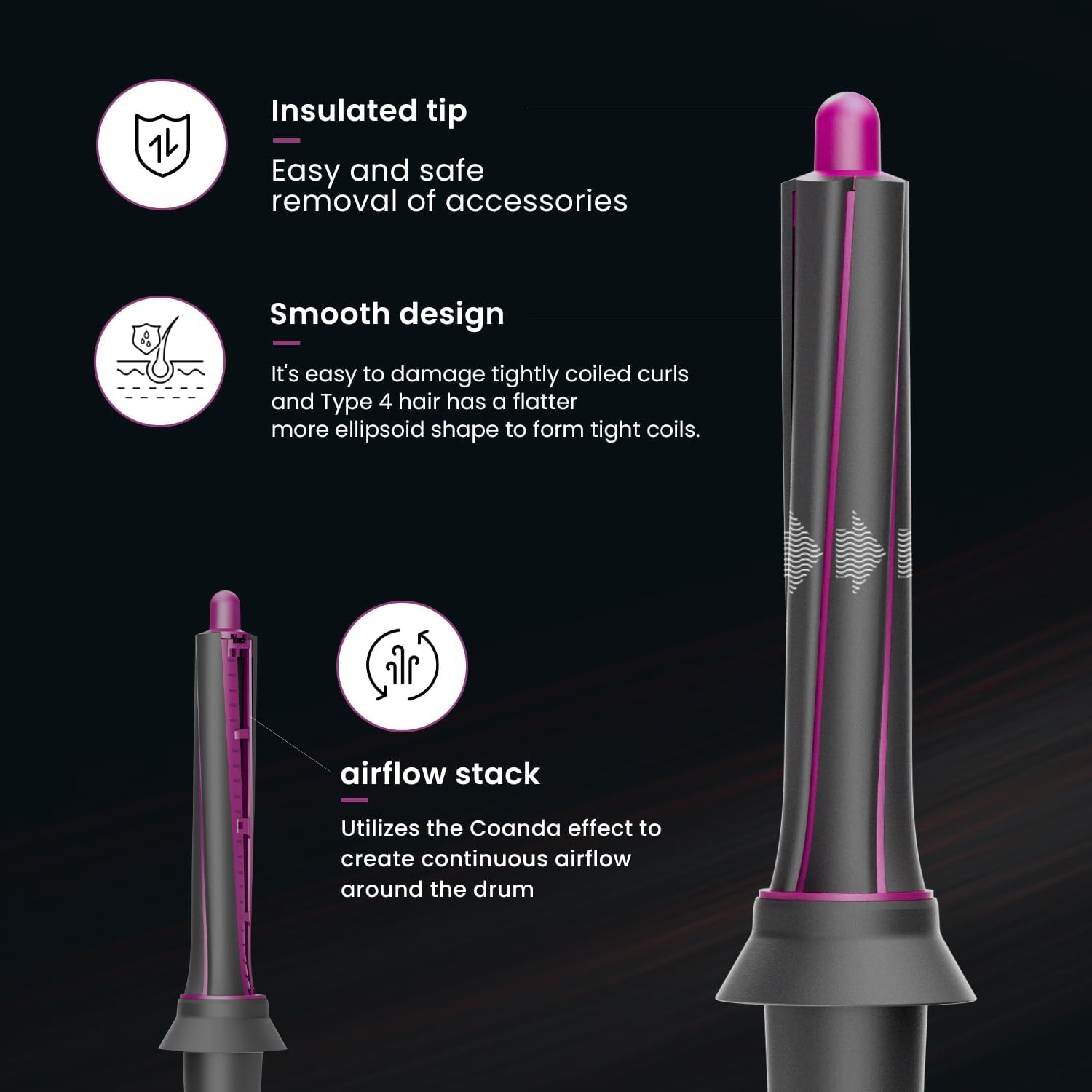 AIRUISH 1 Pair Hair Curling Barrels for Airwrap 30mm/1.2in, with 2 Adaptors for Dyson Hair Dryer Converting to Curling Iron Styler, with Hair Clips Purple*2