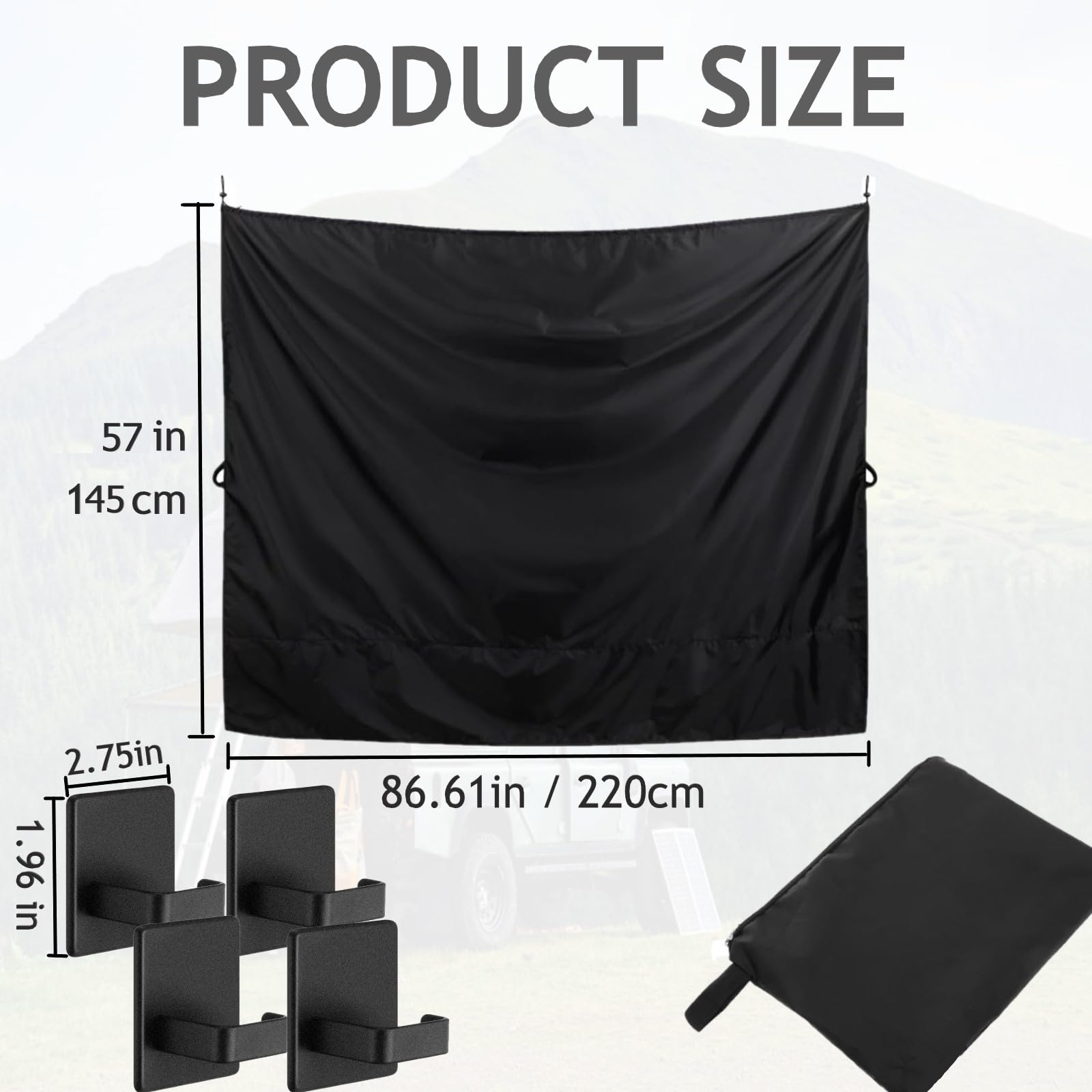 Zasłona prysznicowa, magnetyczna, na kemping, 215 × 150 cm, zasłona z tyłu, ochrona przed wzrokiem i zasłona prysznicowa z haczykami magnetycznymi, ochrona przed wzrokiem