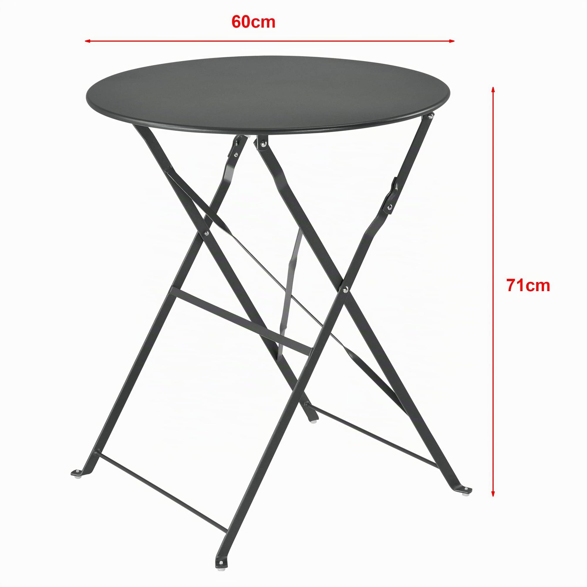 [en.casa] Set de Bistrot Meubles de Jardin Pliables Design Table Basse Ronde 2 Chaises pour Terrasse Balcon Set de Meuble d'Extérieur Patio Acier Gris Foncé