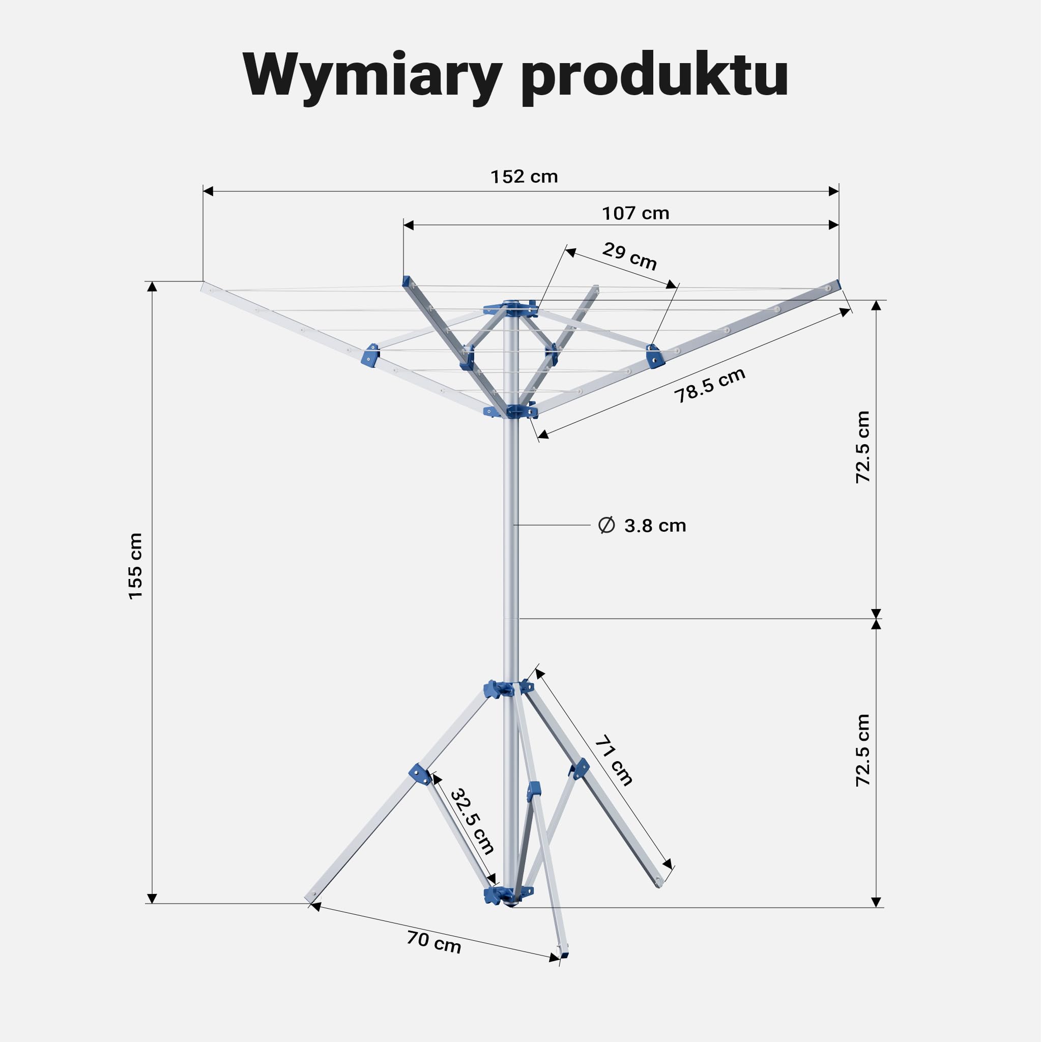 ‌Przenośna suszarka ogrodowa 16m z 4 ramionami suszarka na pranie z aluminium 155cm wysokości pająk