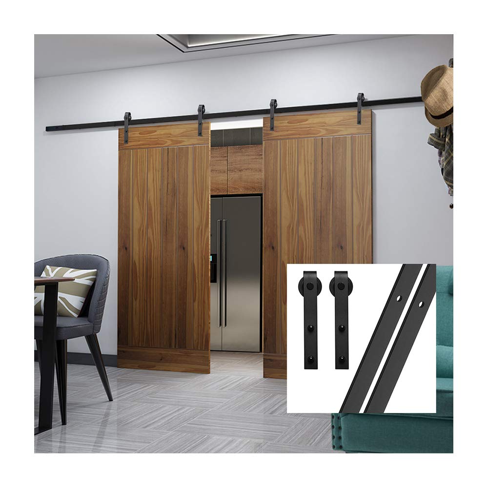 Gifsin Black 10.5Ft/320Cm Sliding Barn Door Sliding Door Kit Barn Door Hardware For Double Door,Splicing Track,Four Rollers,No Doors In It