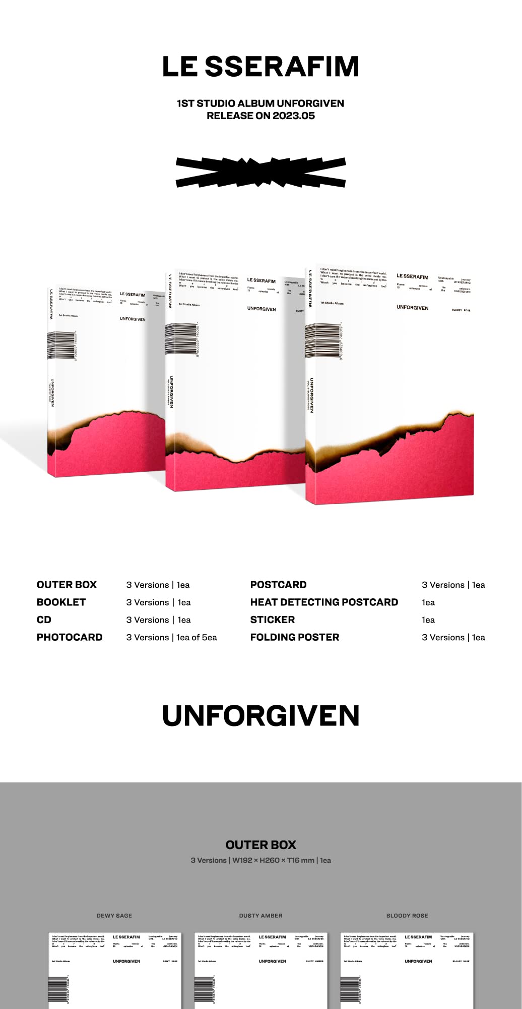 Amazon.com: LE SSERAFIM UNFORGIVEN 1st Studio Album Vol.3