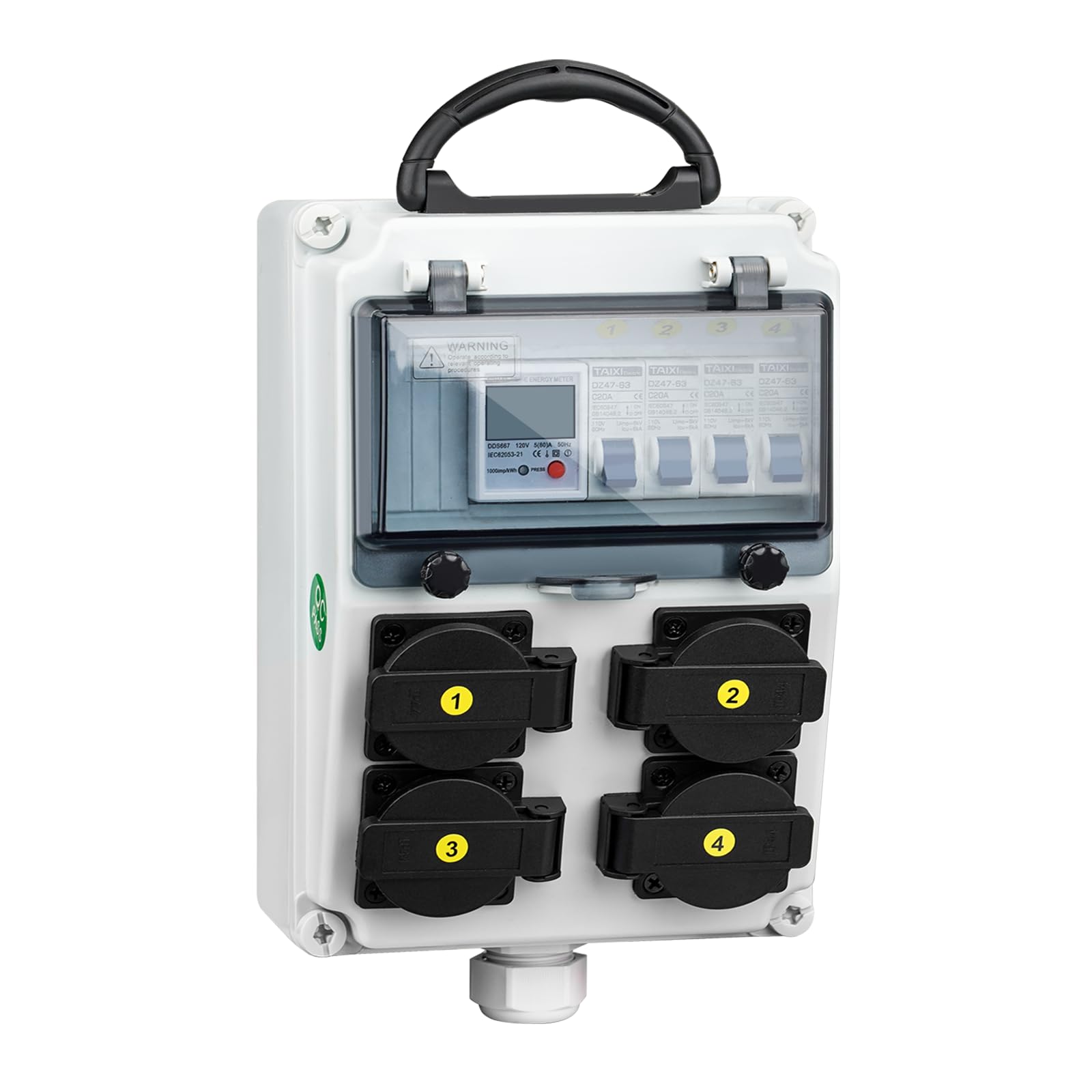 Electrical Outlet Box, 80A Electricity Meter Breaker, with IP44 NEMA 5-20 Power Outlet, Dust & Splash Proof, for Workshops & Construction Sites