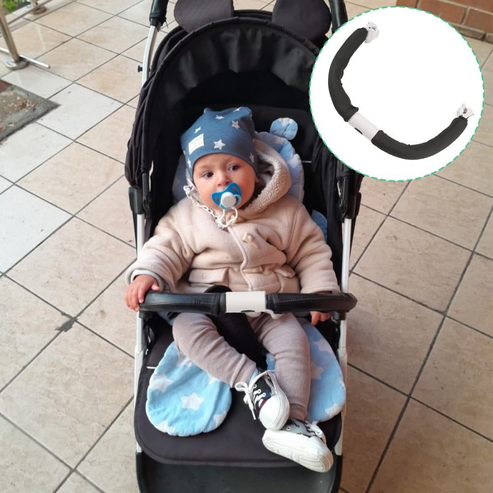 Tiiyee Poignée Accoudoir De Poussette Bébé, Réglable Barre Pare-Chocs Guidon Sécurité Parapluie Extension Garde-Corps Barrière Protection Butoir Amovible Accessoires Tube Ovale(Noir)