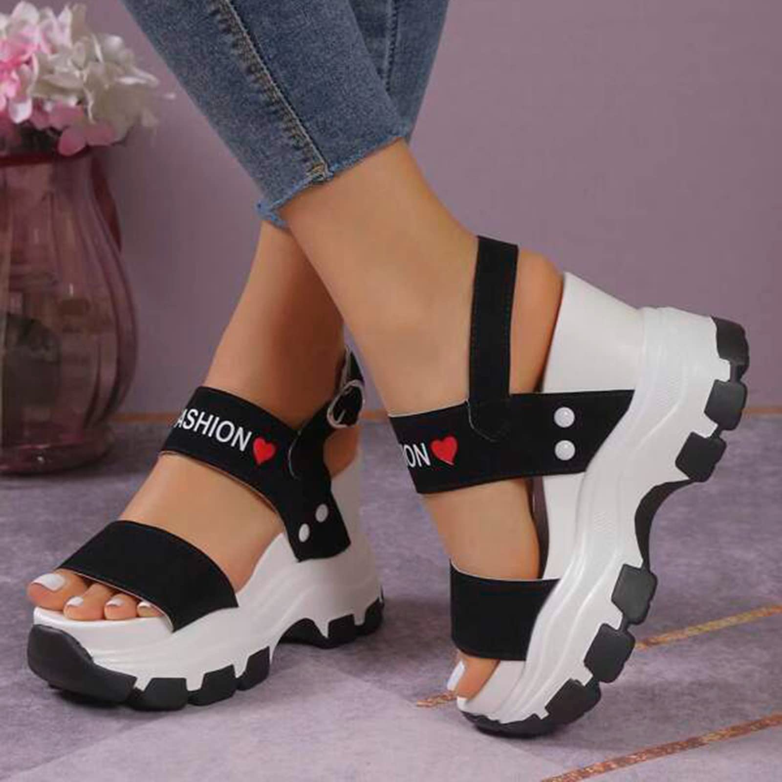 Sandalias con Cuña Chanclas Mujer Plataforma Sandalias de tacón con pendiente para mujer gruesa puntera expuesta elevada tacones altos pendiente Plataforma Comodas Vestir