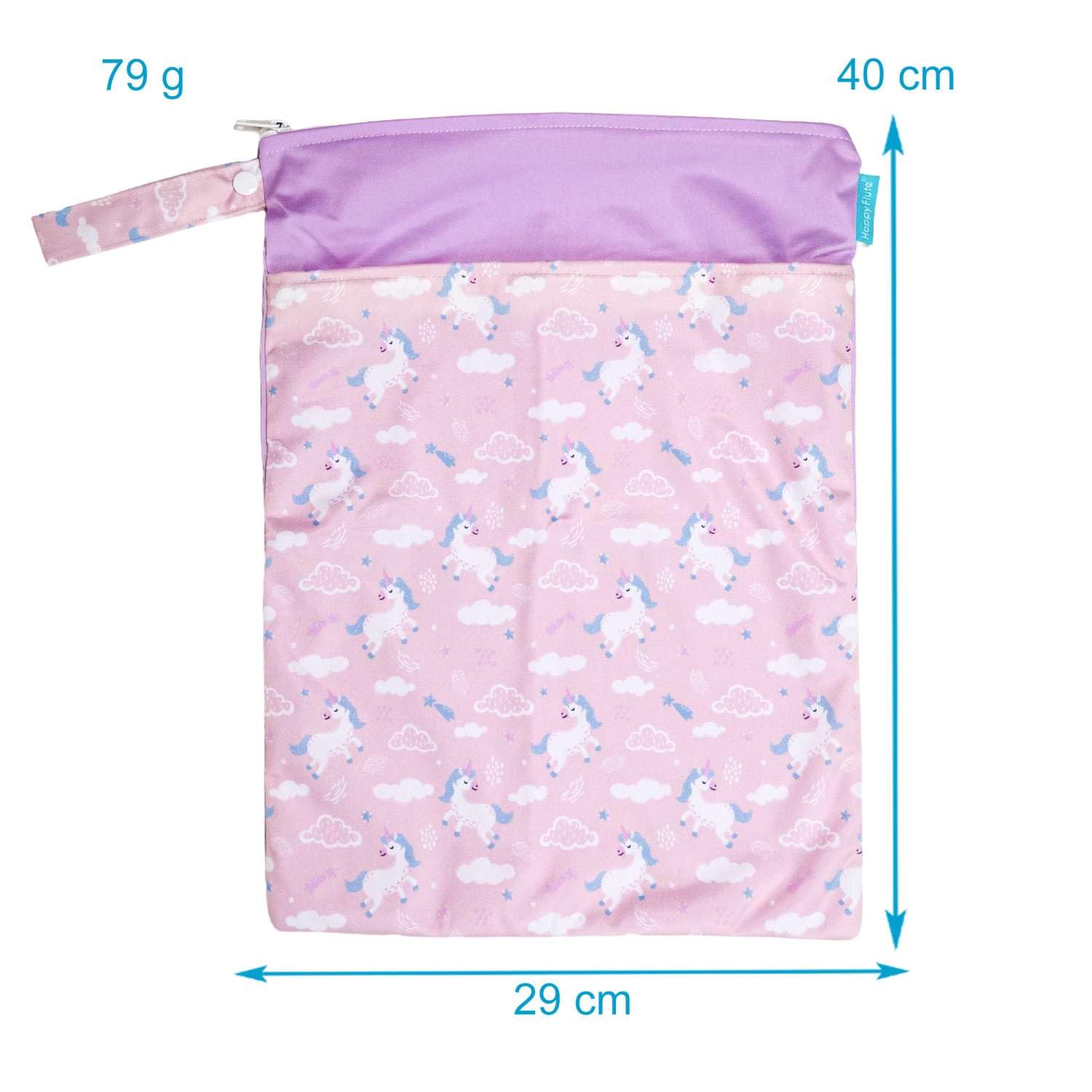 INTIRILIFE Wickeltasche wasserfester Beutel in Pink mit Einhörnern - 29 x 40 cm - Wiederverwendbare Nasstasche Windeltasche Wetbag mit Reißverschluss für Kleinkind Baby Reisen Sport