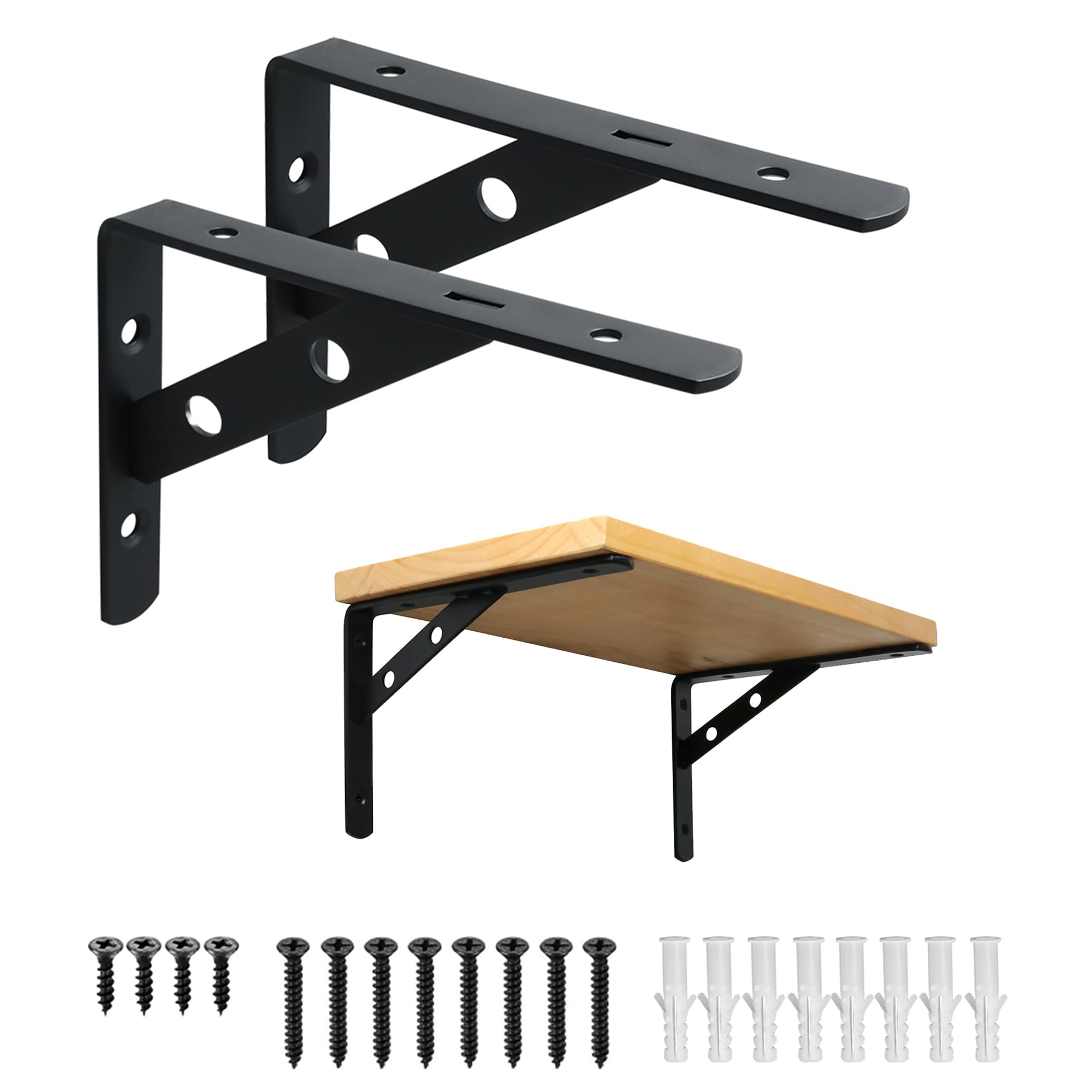 Mooche 2er Set Dreieckige Regalwinkel (150 x 110 x 20 mm, Schwarz) - Schwerlastkonsole für Regalträger, Wandregale & Regalkonsolen