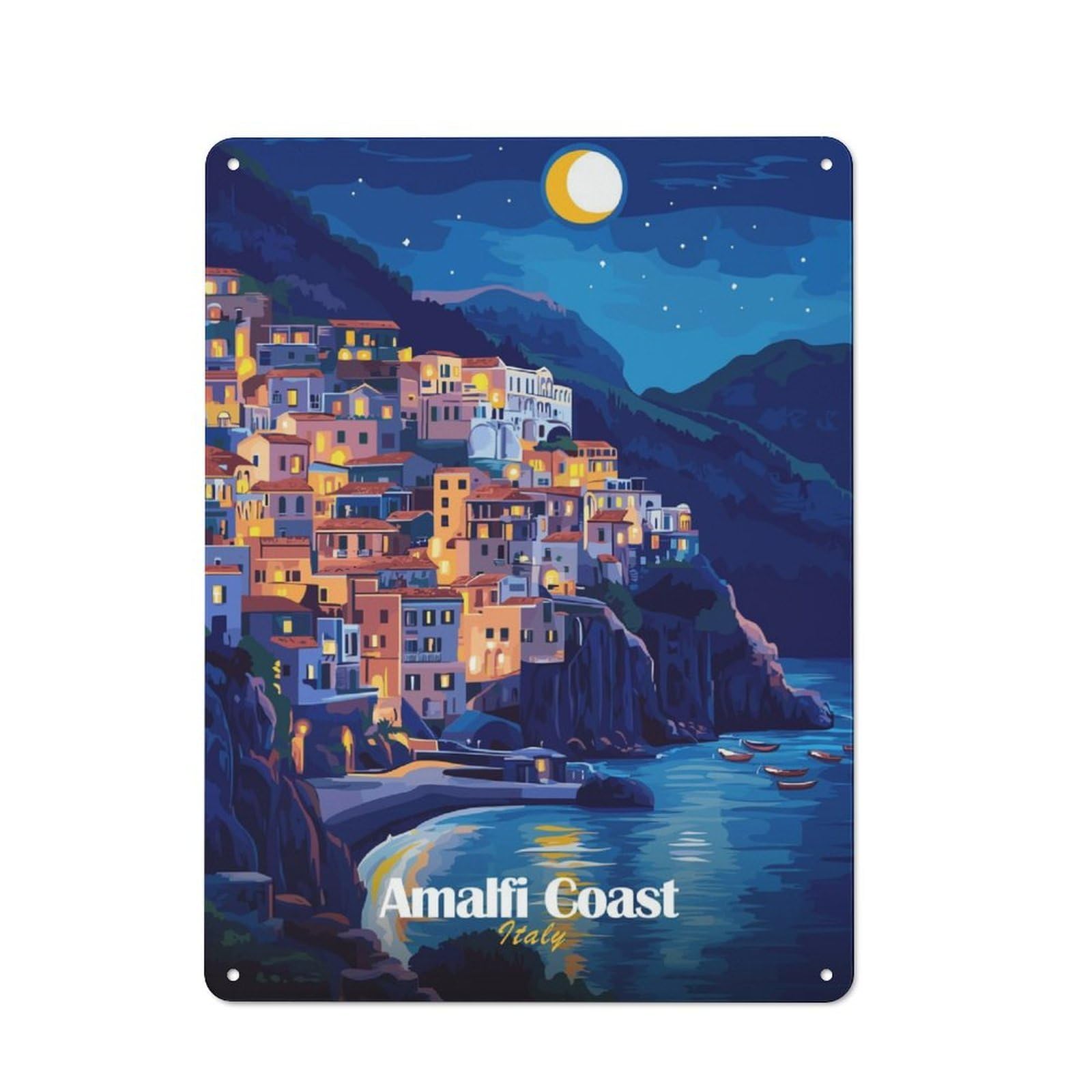 Junmoney Amalfi Coast Night Decorative Tin Sign 40X30cm, Old Fashioned Vintage Wall Decor For Lounge, Study, Pub Or Wall Gallery