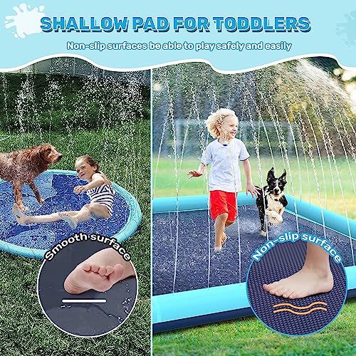 Image of 127'' Splash Pad for Dogs, Non-Slip Sprinkler for Kids, Square Splash Pad for Kids Ages 4-8, Splash Pads for Toddlers 1-3, Dog Sprinkler Shallow Pool, Outdoor Water Toys for Backyard, Teal
