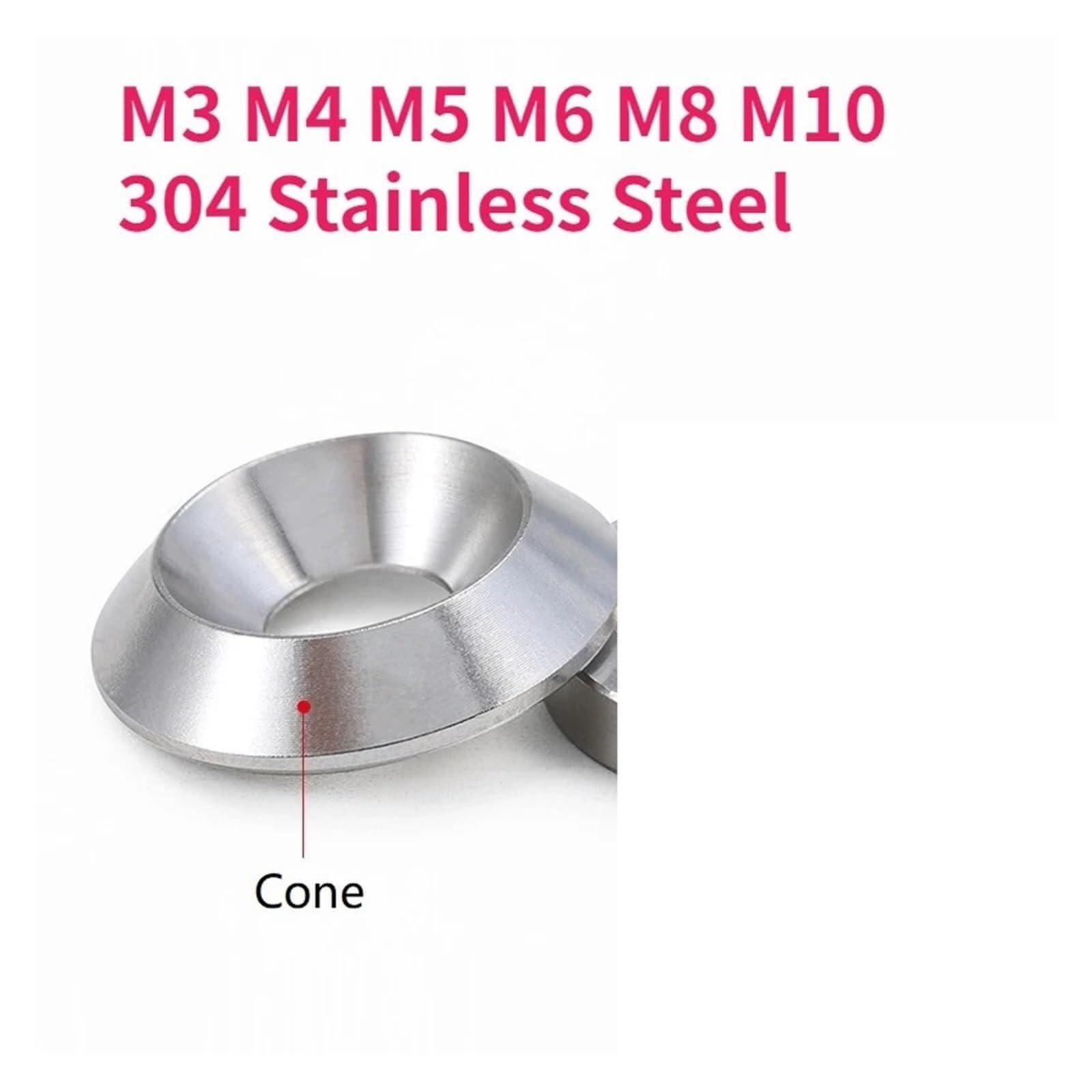 Anillo de sellado, Arandela de piezas, Tuercas de hardware, Arandelas avellanadas de acabado, Juntas de tornillo, 10 piezas Arandela avellanada de acero inoxidable 304 Junta plana sólida cónica Cono c