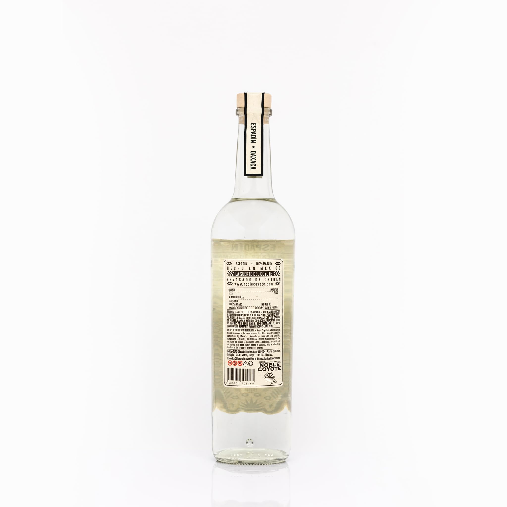 Noble Coyote Mezcal Artesanal - Espadín - 70cl - 43% abv - Agavenreifung: 7-10 Jahre in México