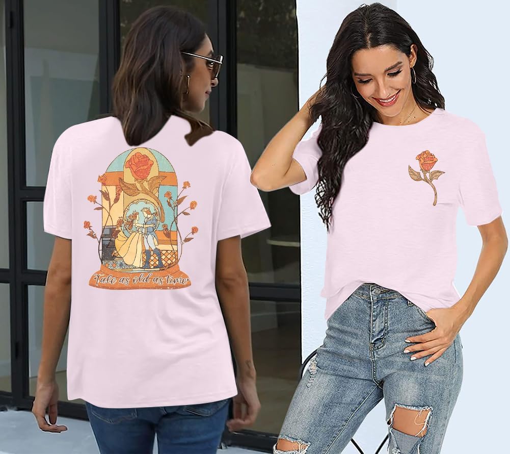 Magic Kingdom Shirt Women Beauty Shirts Belle Princess Tee Tale As Old As Time T-Shirt Vacation Short Sleeve Tops - Image 3