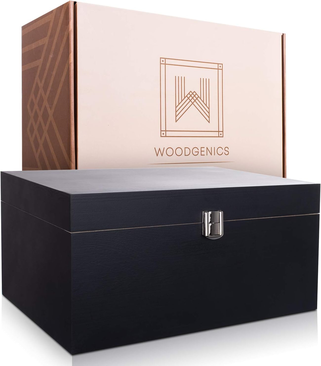 Wooden Gift Boxes - Large Memory Box For Keepsakes, Decorative Boxes With Lids, Wooden Box With Hinged Lid, Black Box, Wood Boxes, Storage Box With Lid, Wooden Storage Box Wood Box With Lid