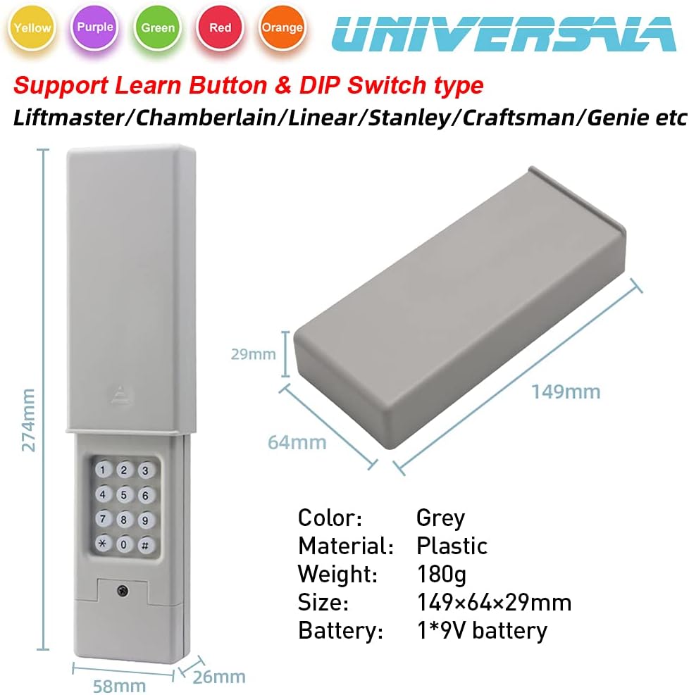 Universal Garage Door Keypad Wireless Keyless Entry Keypad Compatible Chamberlain/LiftMaster/Craftsman/Linear etc Garage Door Opener has Learn Button or DIP Switch,Control 2 Doors,Easy to Set Up - - 