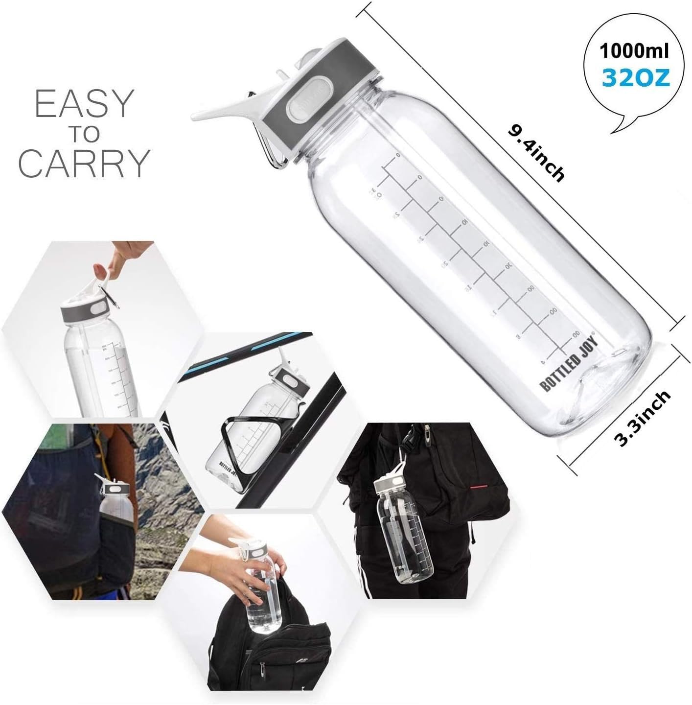Botella de agua Tritan de 32 onzas con popote y marcador de tiempo motivacional, botella de agua deportiva de flujo rápido, sin BPA, no tóxica para fitness, gimnasio y actividades al aire libre