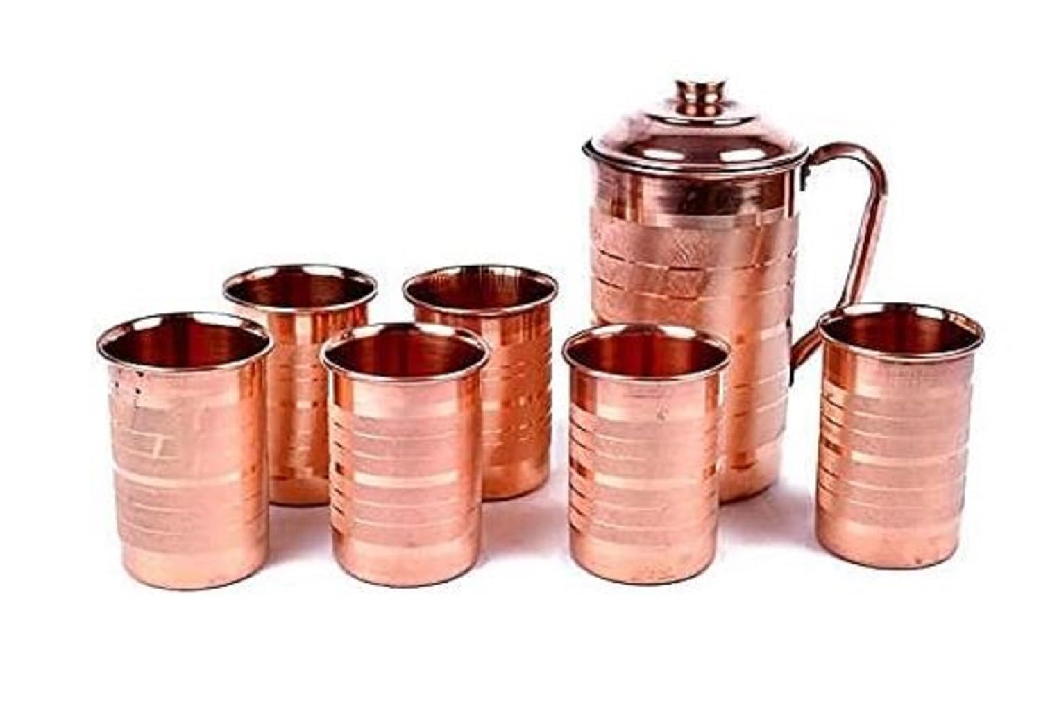USA Deals 365 - Juego de vasos de vidrio hechos a mano de cobre puro de 1.5 litros, almacenamiento y servir agua para restaurante, hotel y hogar (jarra con 10 vasos)