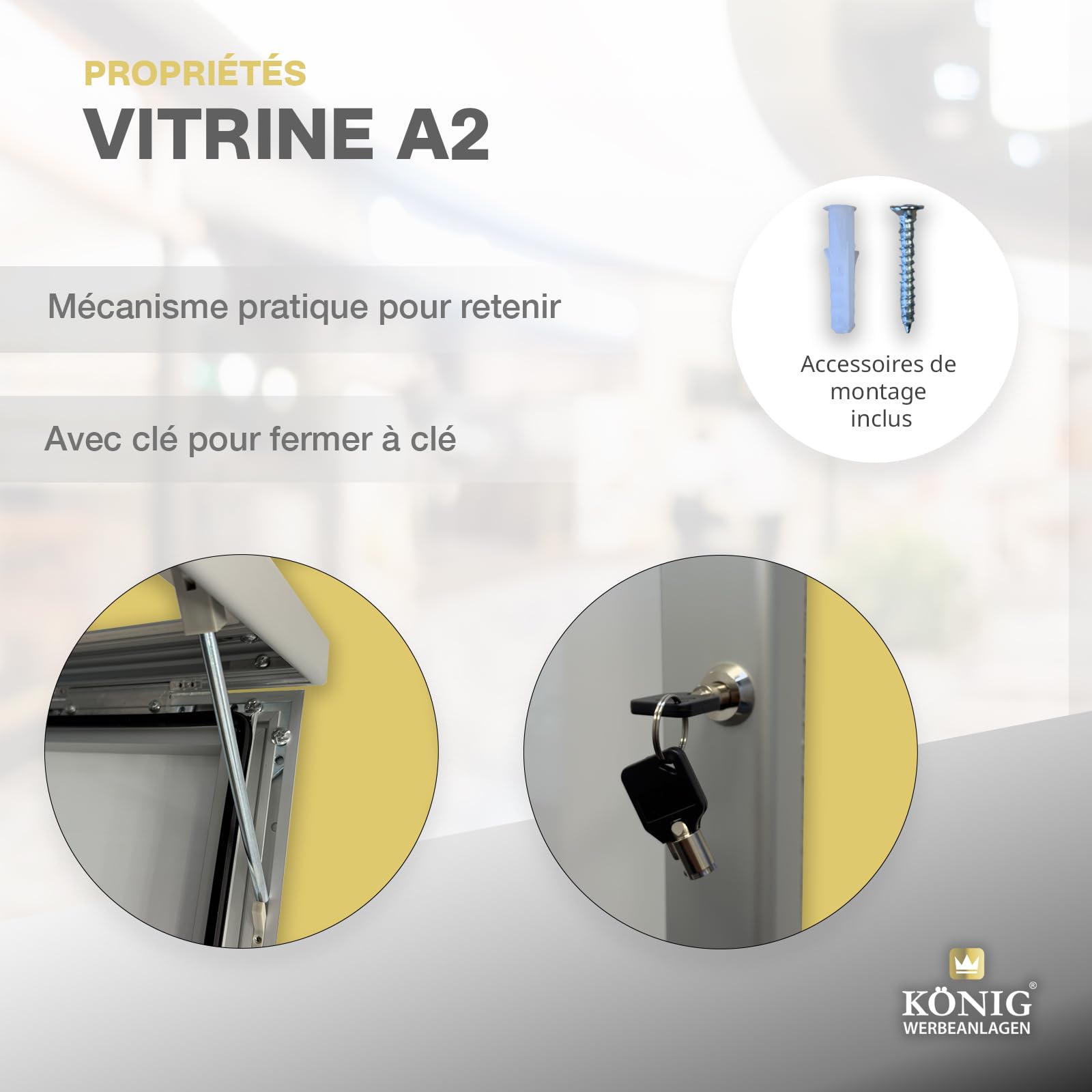Vitrine d’affichage verrouillable Keitum Economy 4 x A4 | format paysage 515 x 687 mm | intérieur/extérieur | serrure | acrylique 2 mm | aluminium anodisé argent