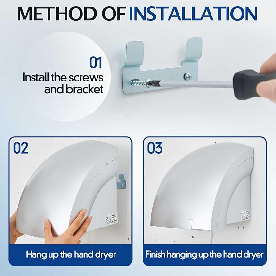 Rossesay 1 Pcs Electric Hand Dryer Compact Commercial Wiper Automatic Hand Air Dryer for Dry Machine Wall Business Home Household Restroom Office Mall, 110v,1200W (Silver)