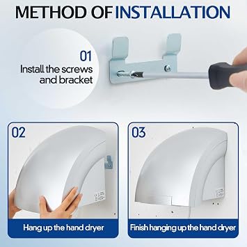 Rossesay 1 Pcs Electric Hand Dryer Compact Commercial Wiper Automatic Hand Air Dryer for Dry Machine Wall Business Home Household Restroom Office Mall, 110v,1200W (Silver)