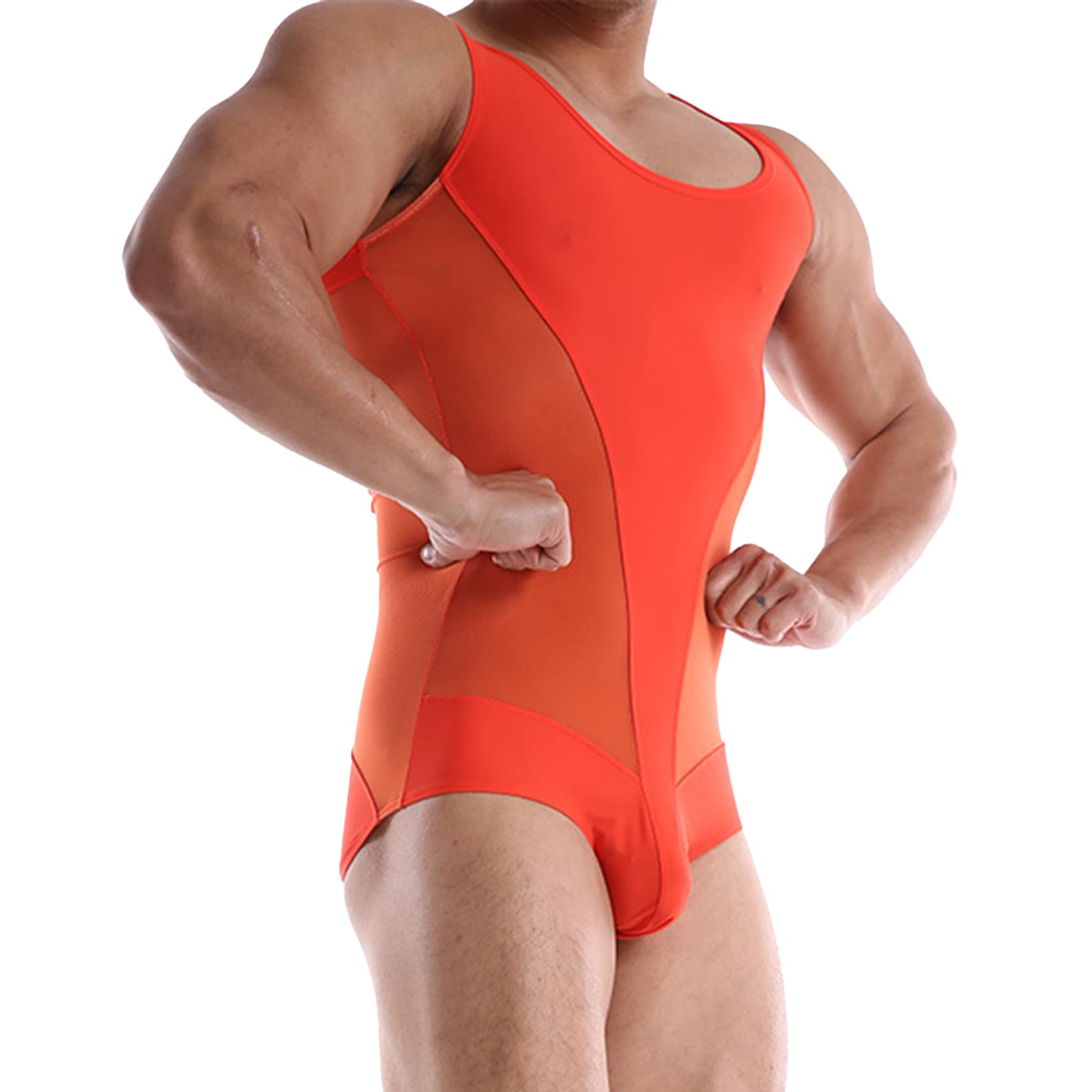 TTAO Men's Swim Bodysuit Underwear Bathing Suit Seaside Beach Wear Athletic Supporters Sport Slim Fit Leotard Orange Small