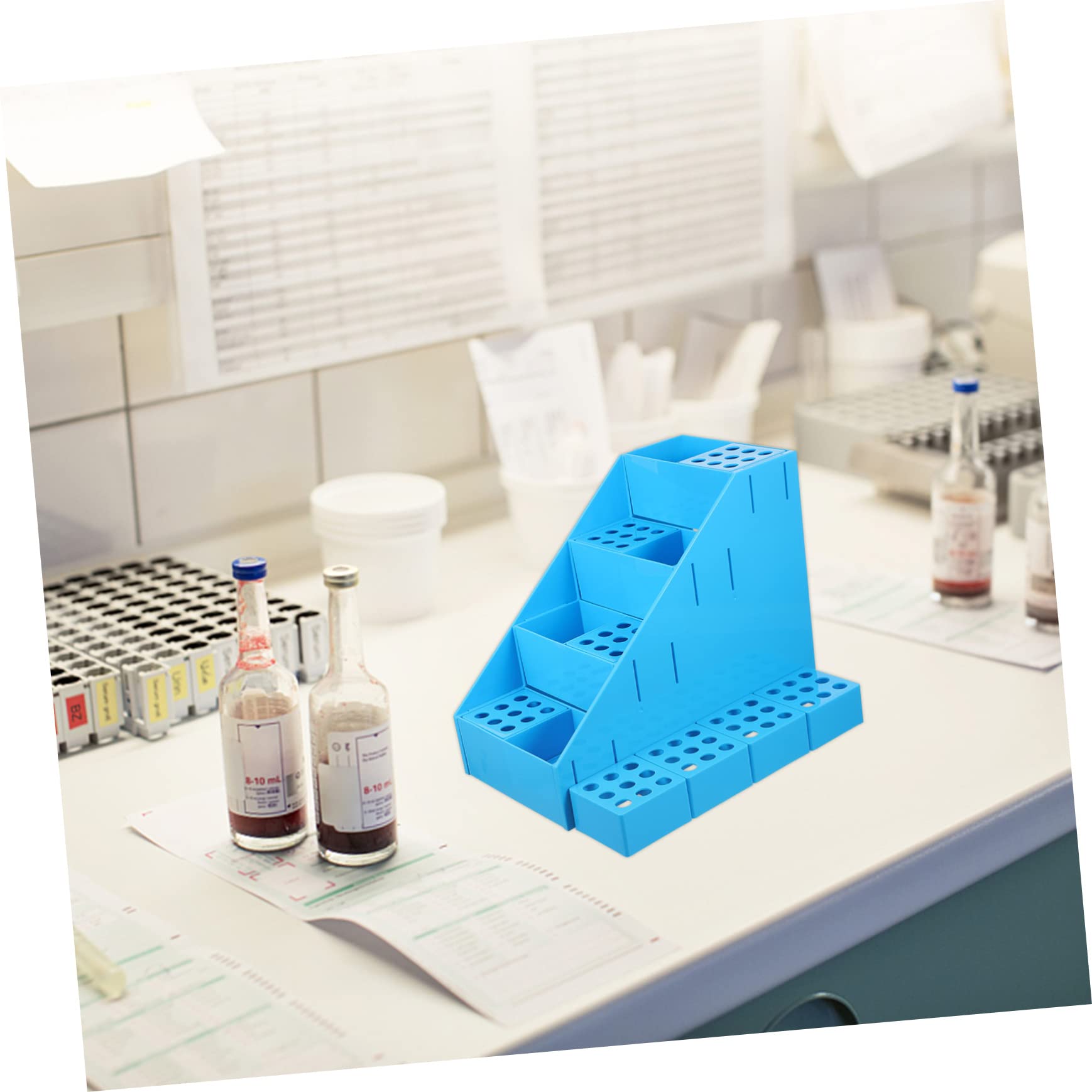 Rack Portaprovette da Laboratorio in Plastica Trapezoidale 72 Fori, Supporto per Provette da 5ml e 10ml, Removibile e Facile da Trasportare per Uso Scolastico e Domestico