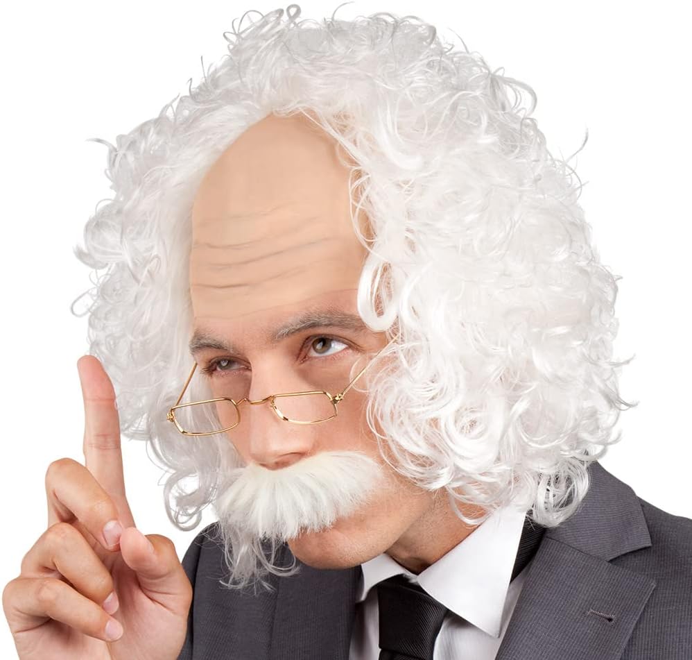 Boland Albert Einstein Wig Set – White Curly Hair Costume Accessory for Adults, Perfect for Scientist and Professor Fancy Dress, Halloween, and Cosplay Events