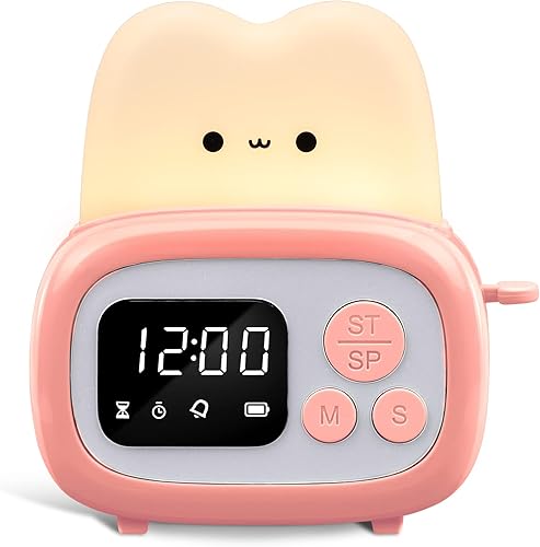 QANYI Reloj con temporizador de luz nocturna para niños, tamaño de mano pequeña, lámpara LED portátil para niños, temporizador de escritorio para