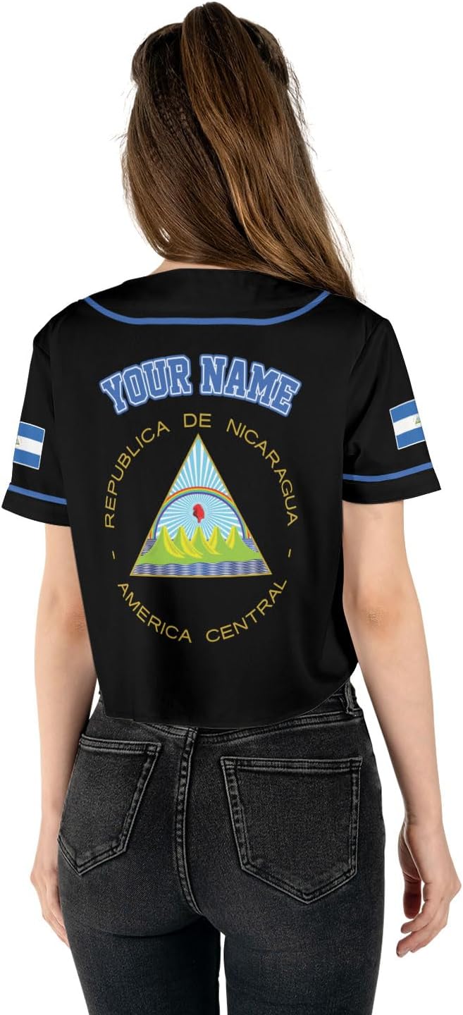 Personalized Nicaragua Crop Top Baseball Jersey Shirt Nicaragua Pride Flag Jersey Costa Rica Jersey for Women
