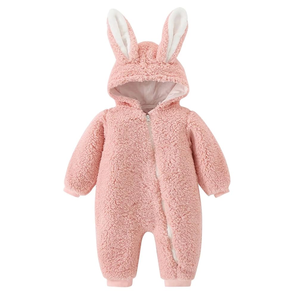 Single Zip Warm Fleece Hooded Romper for Baby Boy Girl-image-10