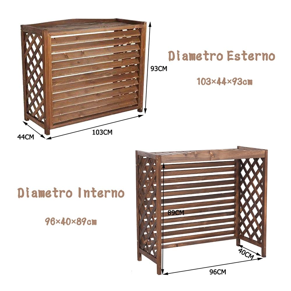 Copertura Condizionatore Esterno Copri Condizionatore Esterno Legno Rack Per Condizionatore D'Aria Nascosto Nel Cortil Griglie Protettive Robuste Antifurto,Marrone ( Misurare : 96Lx40Wx89H cm )