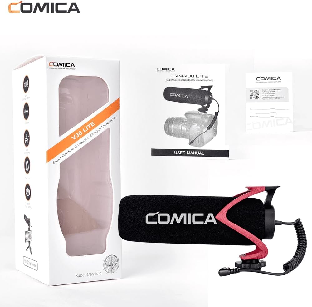 Comica CVM-V30-LITE Directional On-Camera Shotgun Microphone, Red