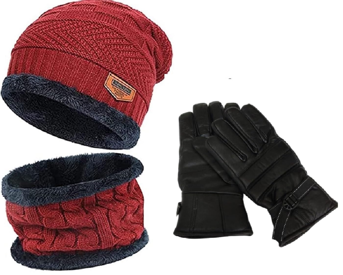 Soft Beanie Winter Cap/Warm Knit/Beanie Hat, Muffler/Neck Warmer/Scarf Set & Warm Gloves| Inside Fur | Air Proof Cap | (Temperature Control upto 12°C) fashionable and Trendy-image-48