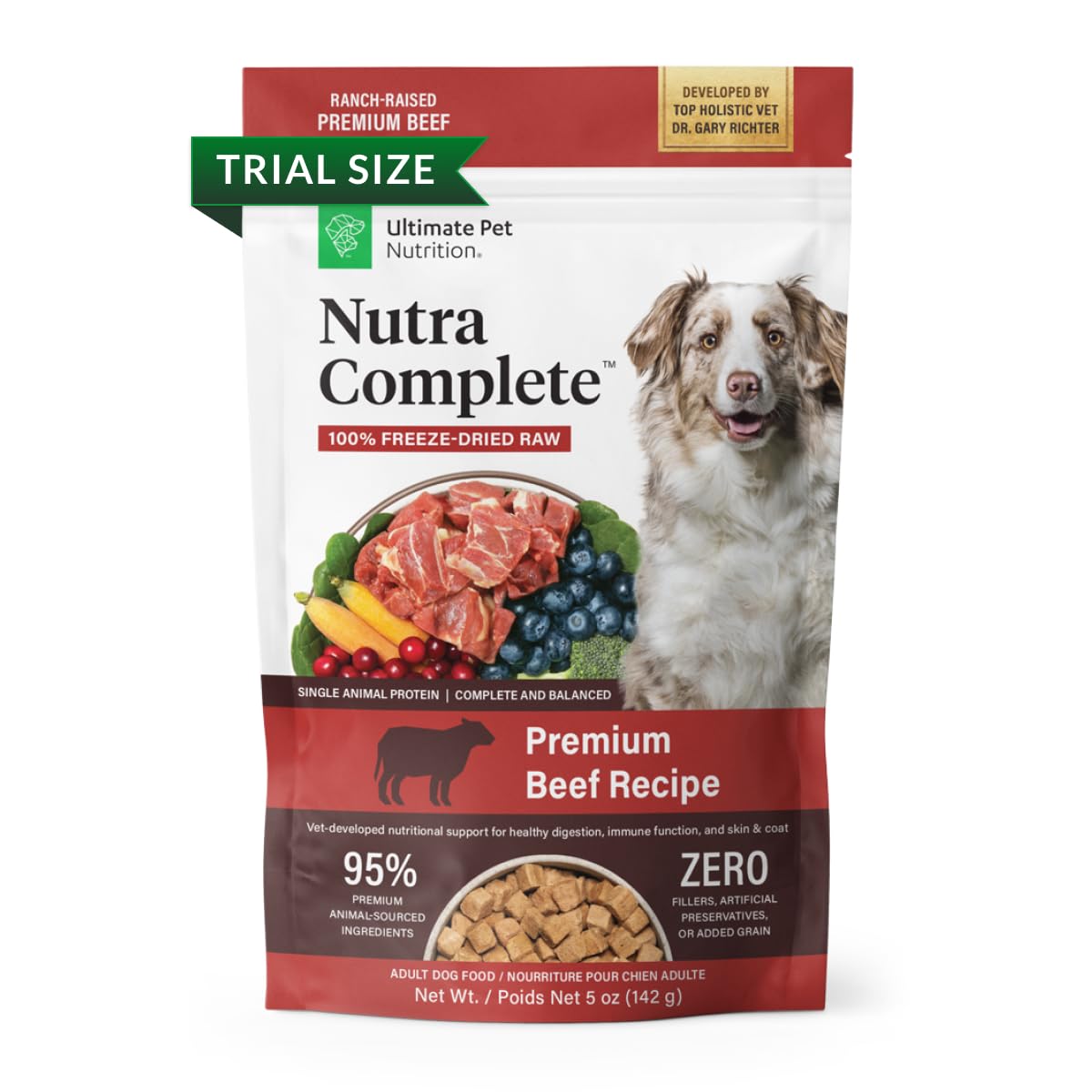 ULTIMATE PET NUTRITIONNutra Complete Freeze Dried Raw Dog Food, Veterinarian Formulated with Antioxidants, Prebiotics & Amino Acids (5 Ounce, Beef)
