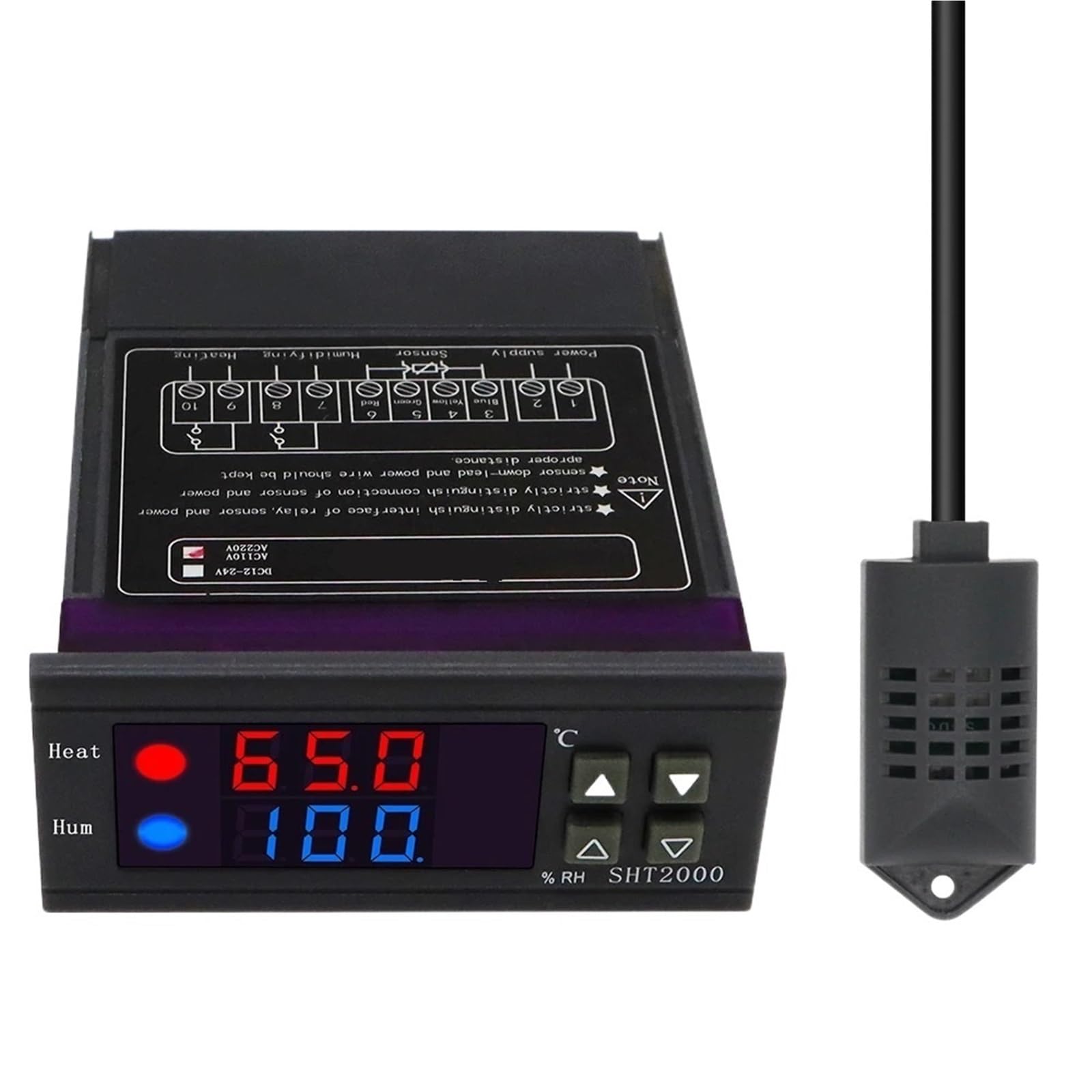 Controlador de temperatura y humedad SHT2000, 12 V CC, 24 V CA, 220 V, termostato, higrómetro, termómetro e incubadora for refrigerador doméstico.(DC 12V)