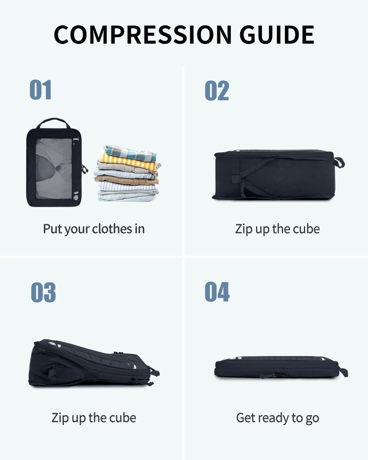 ECOHUB 5 Set Compression Packing Cubes for Suitcases Organiser Bags Set Travel Essentials with Shoe Bags for Travel Tear-resistant Travel Accessories with ID Tag Expandable Packing Bags(Navy Blue) - Image 2