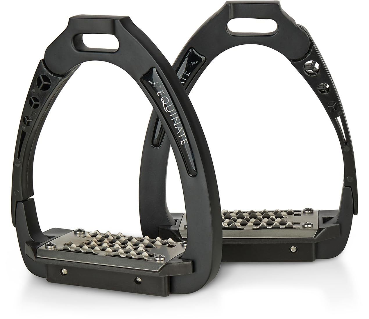 Equinate Velocity - Estribos de seguridad (12 cm, aluminio, ligeros, con brazo de seguridad y superficie antideslizante de acero inoxidable, para adultos y niños, 2 unidades)