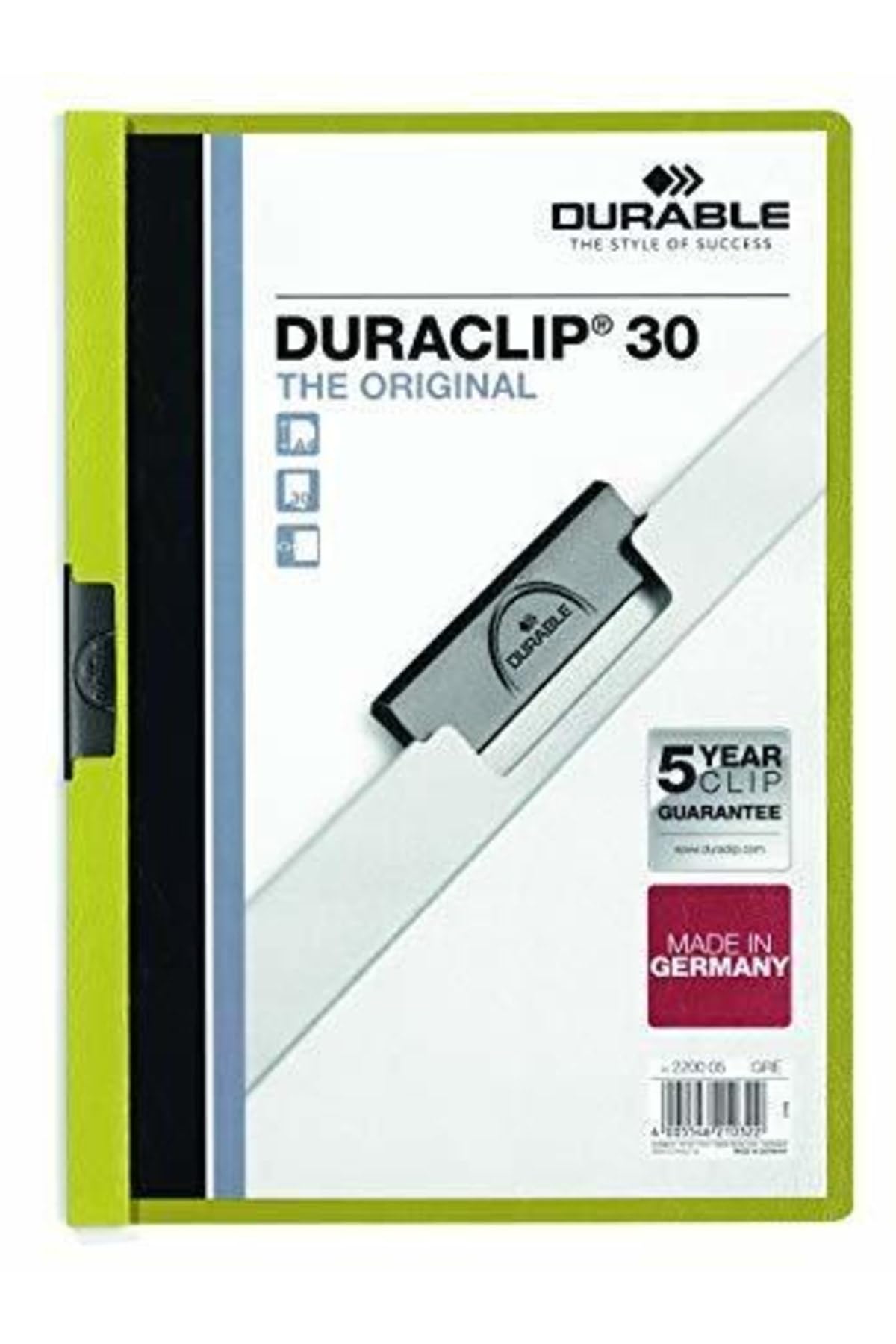 DOSSIER Clip DURACLIP PVC A4 2200 Metal Clamp 30h Light Green