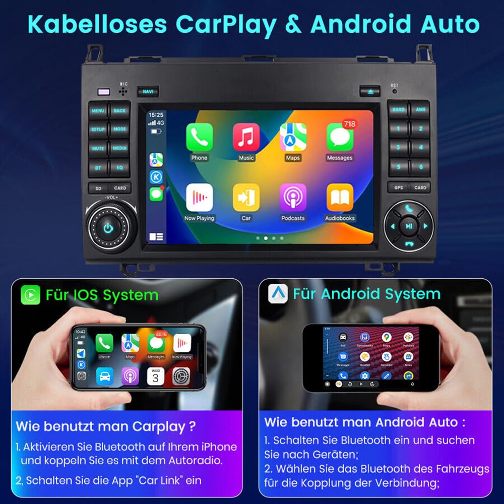 7" Android Auto Radio GPS Navigator Carplay Replacement for Mercedes-Benz V-Klasse W447 V200 V220 V250 V260 Vito Kasten Evito Tourer W447 mit USB WiFi GPS FM DVR RDS DAB+Auto Rückfahrkamera