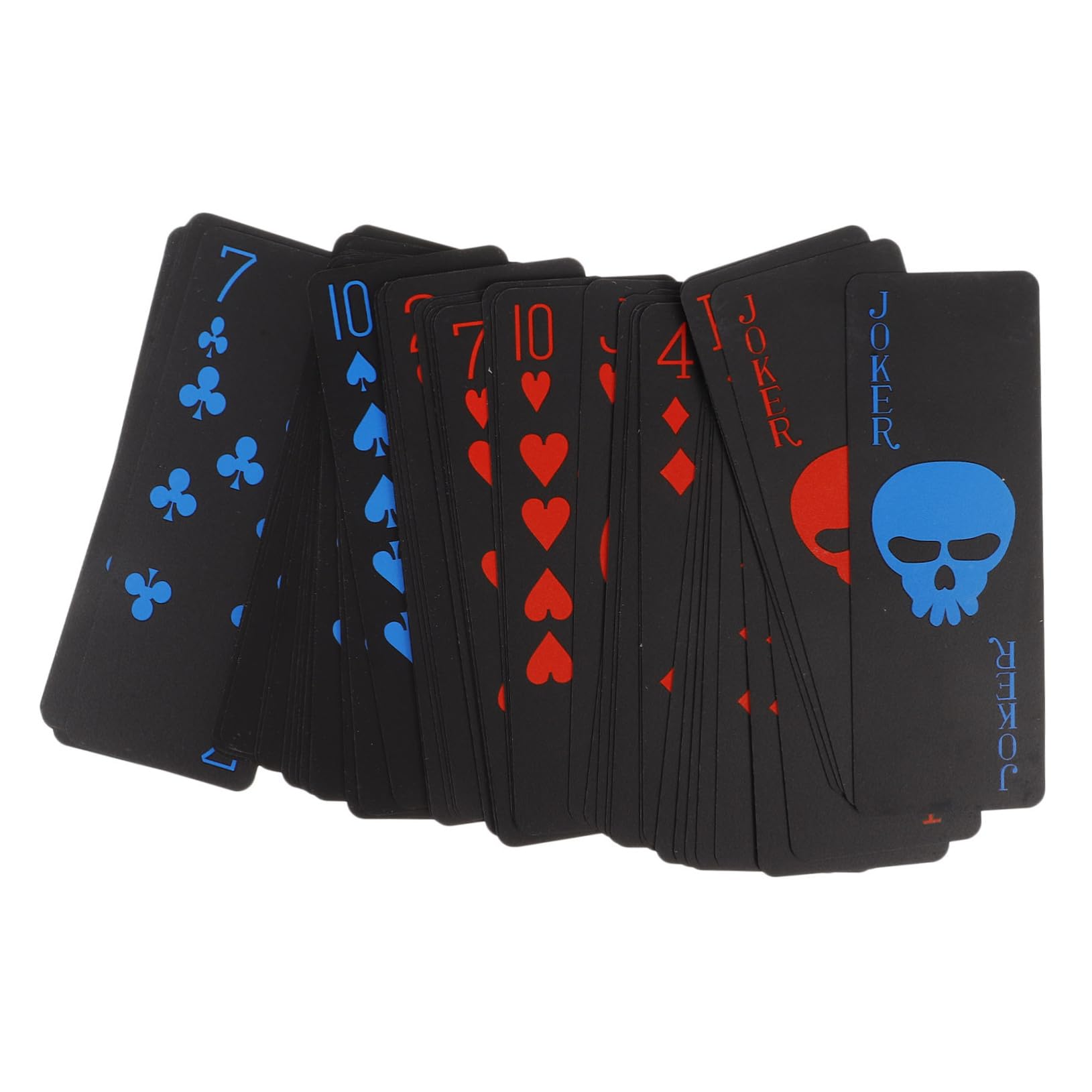 BESPORTBLE Poker Spielkarten aus Mattschwarzem PVC mit Roten und Blauen Totenköpfen Strapazierfähig und Langlebig für Erwachsenenspiele Kartendeck für Partys und Familienspiele