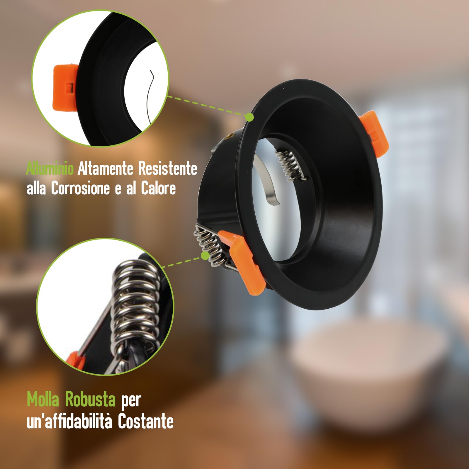 10 Pezzi Cornice Faretti LED Incasso GU10 Portafaretto Incasso Foro Φ72mm per LED Alogeno Portalampade GU10 Rotondo Nero Alluminio