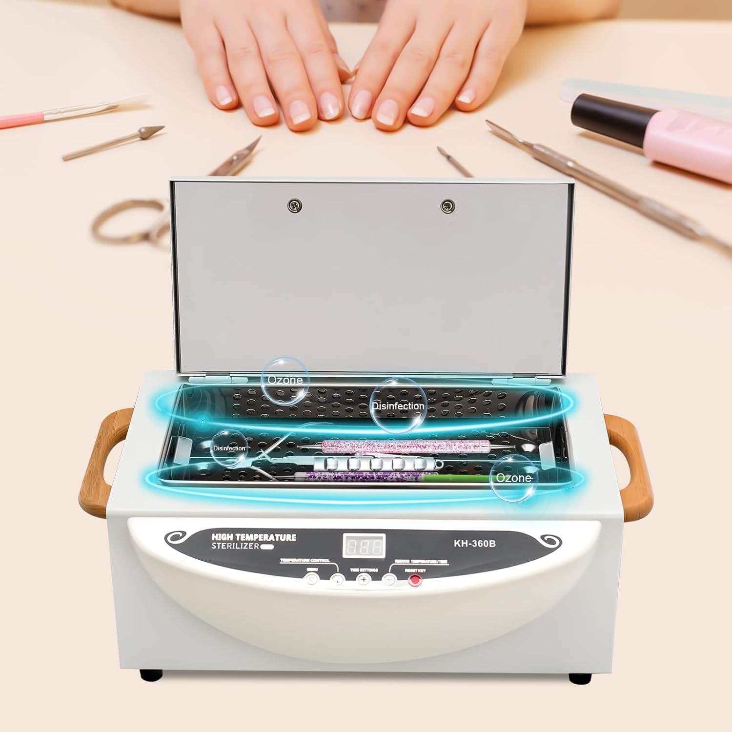 Esterilizador de Calor Seco para Herramientas de Uñas y Metálicas, Caja de Limpieza Profesional de Acero Inoxidable para Salón, Barbería, Clínica con Temporizador y Apagado Automático