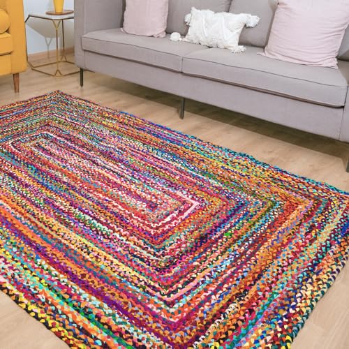 RAJRANG Tapis de chindi à Coton Multicolore 5'x 8 'Boho Rectangulaire Hand Traité