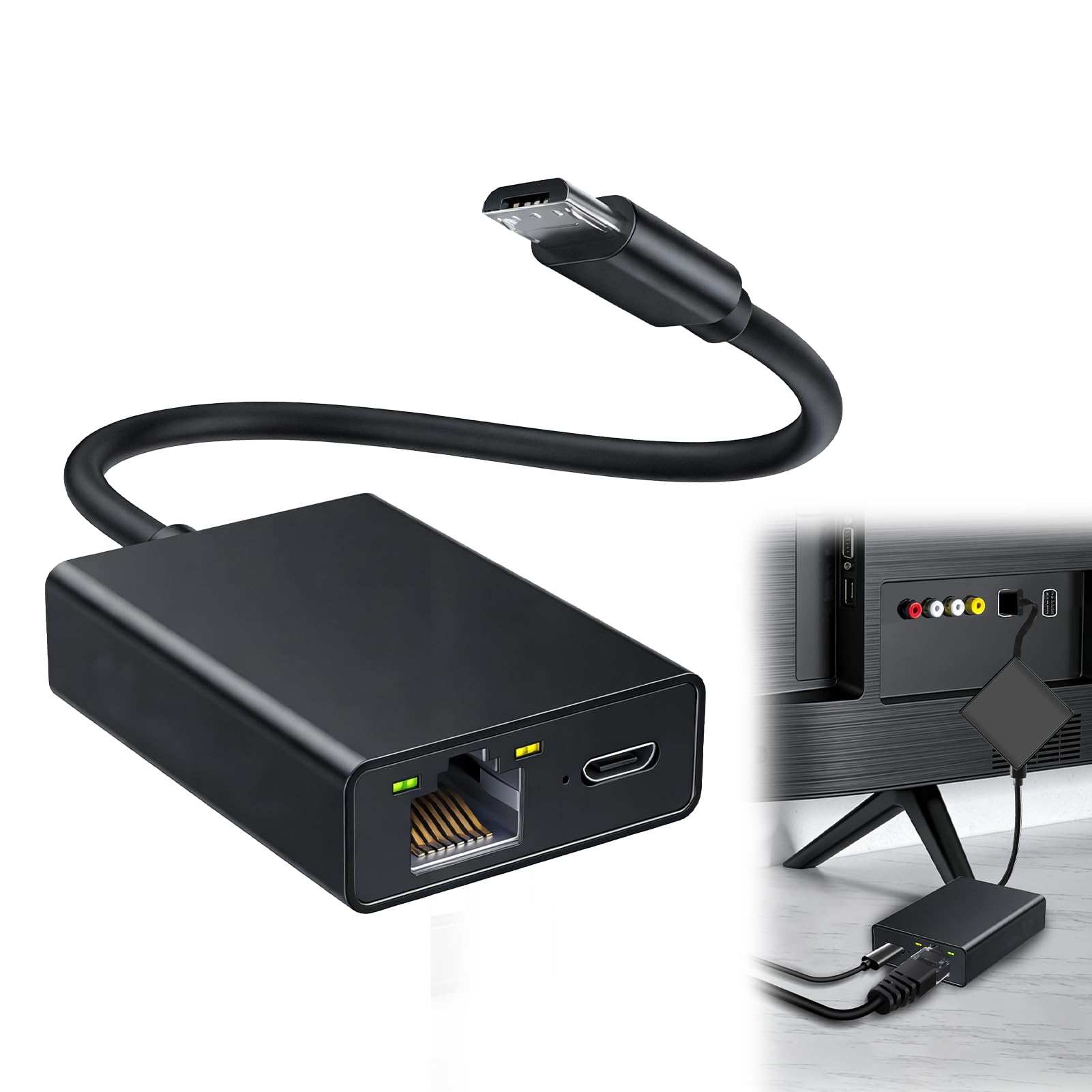 Ethernet Adapter for Fire TV Stick, Micro USB to RJ45 Ethernet Network Adapter Up to 100 Mbps Compatible with 4K Fire Stick Google Home Mini Chromecast and More Streaming TV Sticks