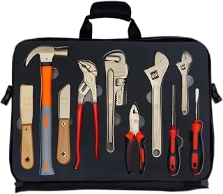 10-Piece Non-Sparking Tool Set, FM Approved Aluminum Bronze Safety Tools for Explosive Environments, Pipe Wrench, Screwdriver, Adjustable Wrench, Pliers, Hammer, Putty Knife